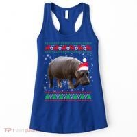 Funny Ugly Sweater Xmas Animals Christmas Hippo Lover Gift Women's Tank Top thumb 0