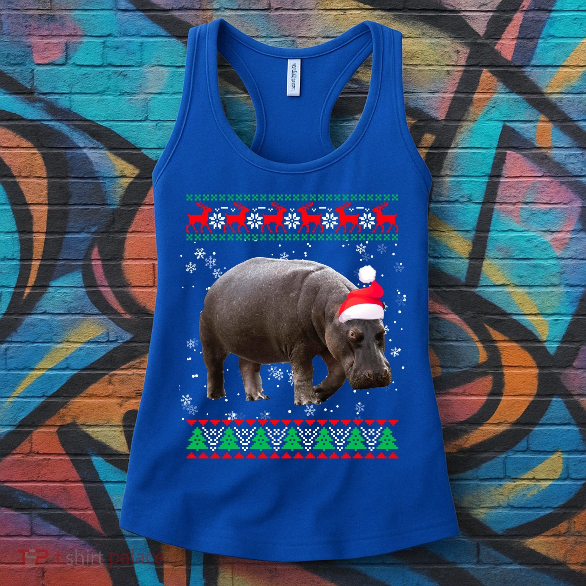 Funny Ugly Sweater Xmas Animals Christmas Hippo Lover Gift Women's Tank Top