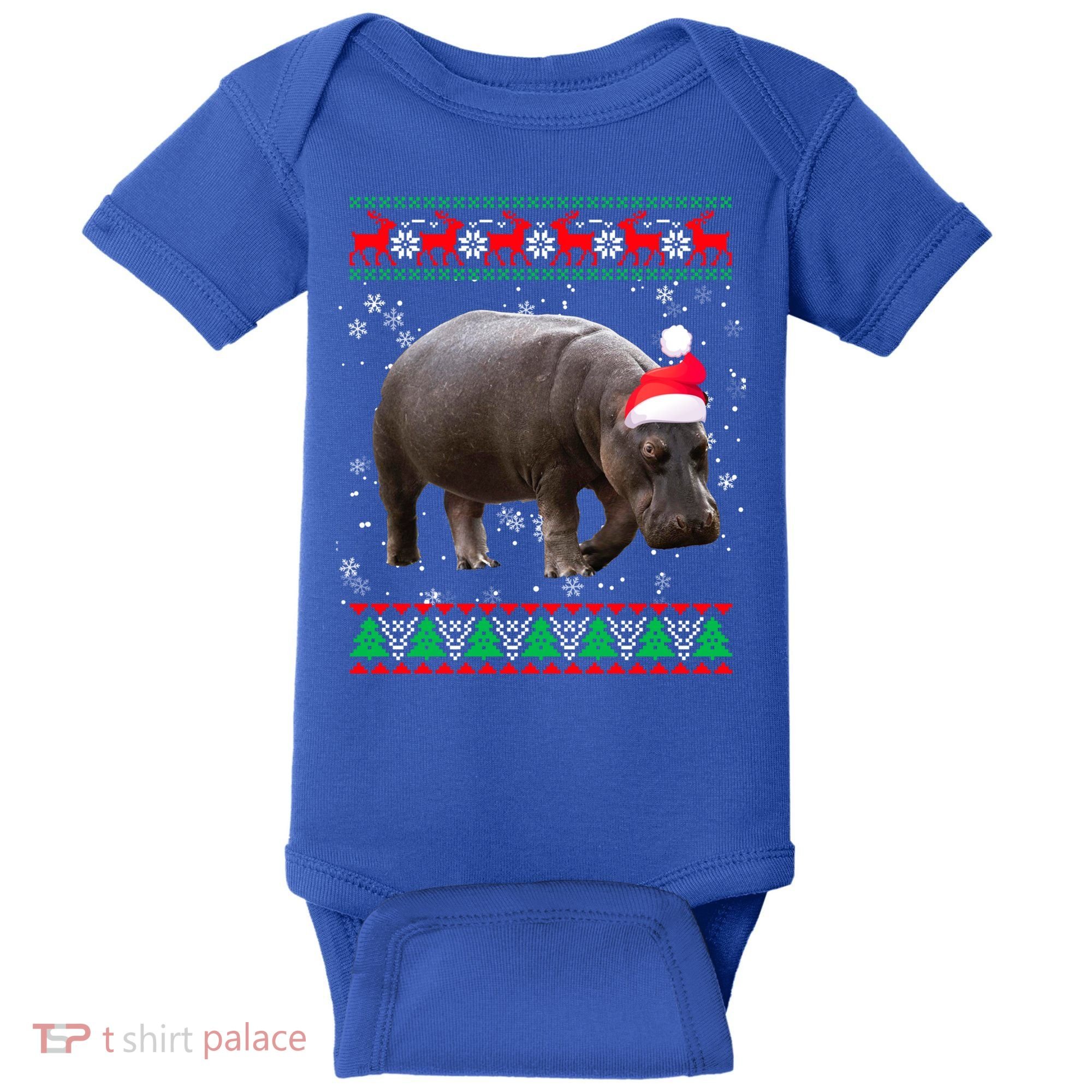 Funny Ugly Sweater Xmas Animals Christmas Hippo Lover Gift Baby Bodysuit