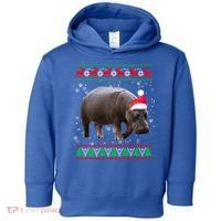 Funny Ugly Sweater Xmas Animals Christmas Hippo Lover Gift Toddler Hoodie thumb 0