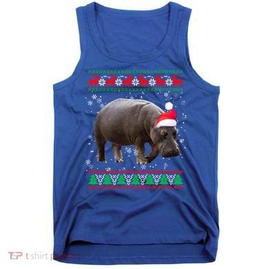 Funny Ugly Sweater Xmas Animals Christmas Hippo Lover Gift Tank Top