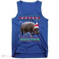 Funny Ugly Sweater Xmas Animals Christmas Hippo Lover Gift Tank Top thumb 0