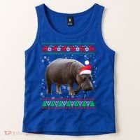 Funny Ugly Sweater Xmas Animals Christmas Hippo Lover Gift Tank Top thumb 2