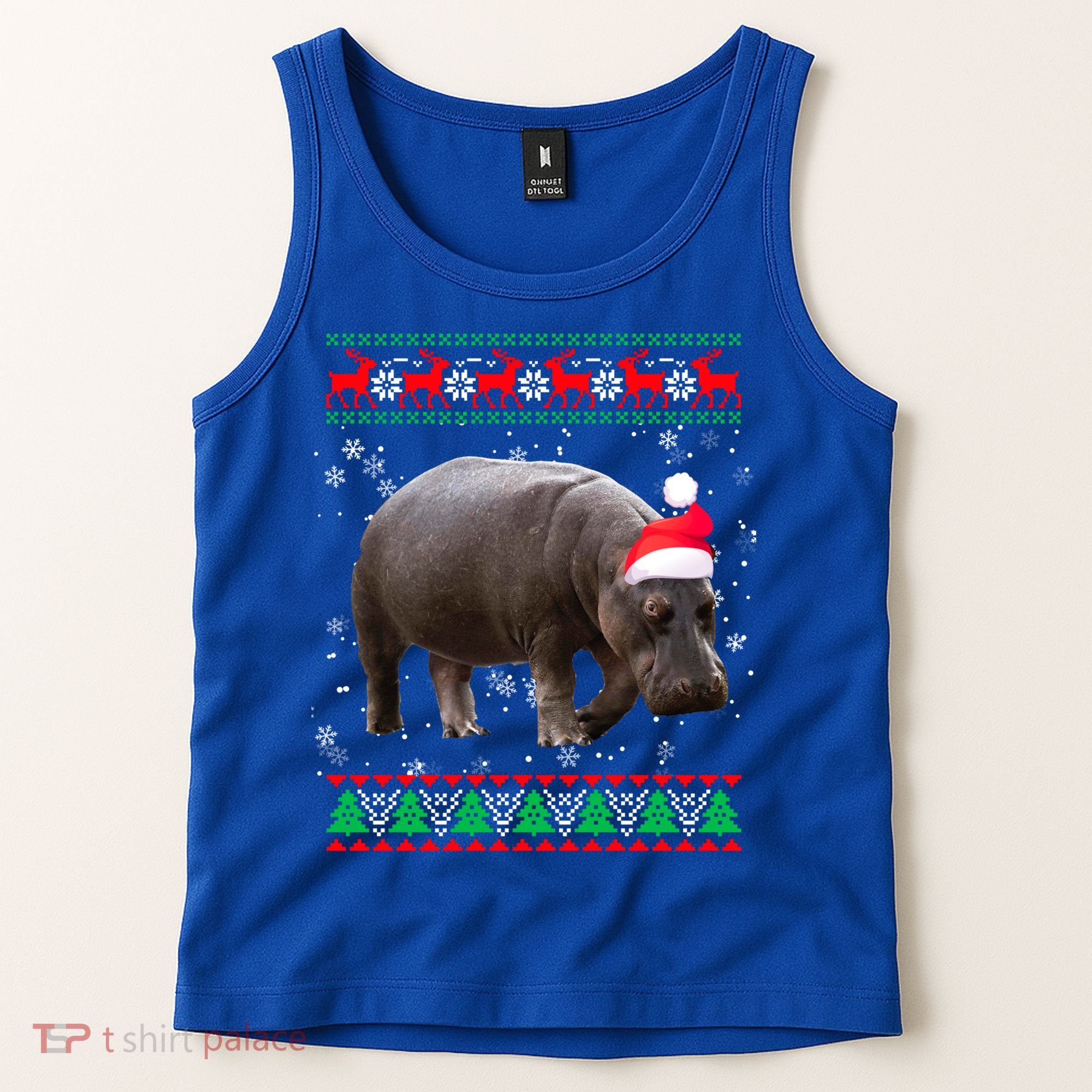 Funny Ugly Sweater Xmas Animals Christmas Hippo Lover Gift Tank Top