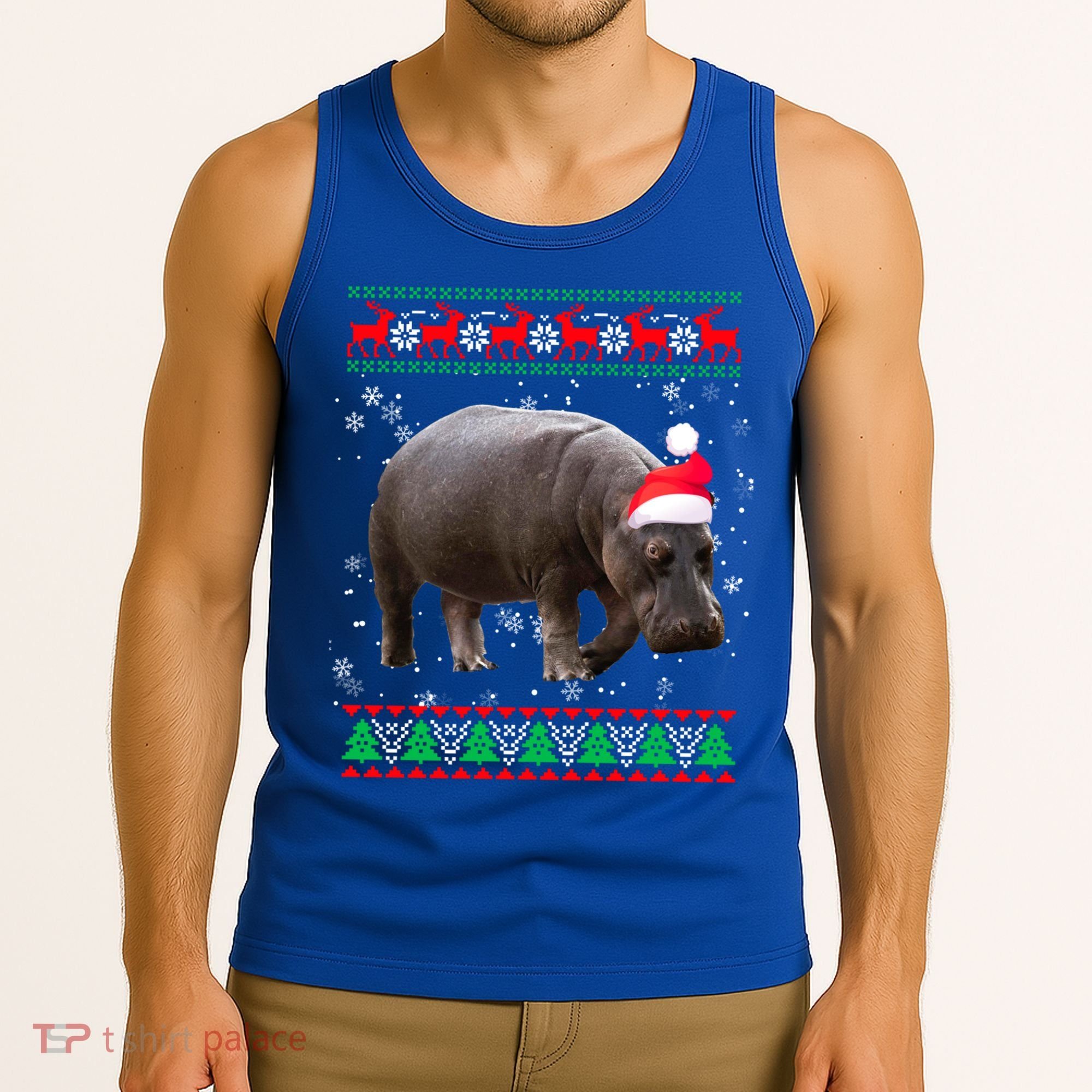Funny Ugly Sweater Xmas Animals Christmas Hippo Lover Gift Tank Top