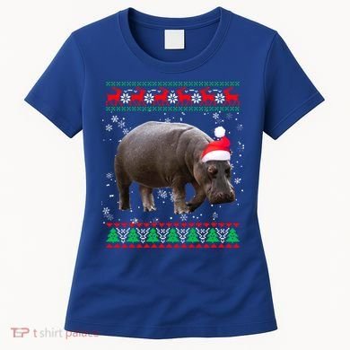 Funny Ugly Sweater Xmas Animals Christmas Hippo Lover Gift Women's T-Shirt