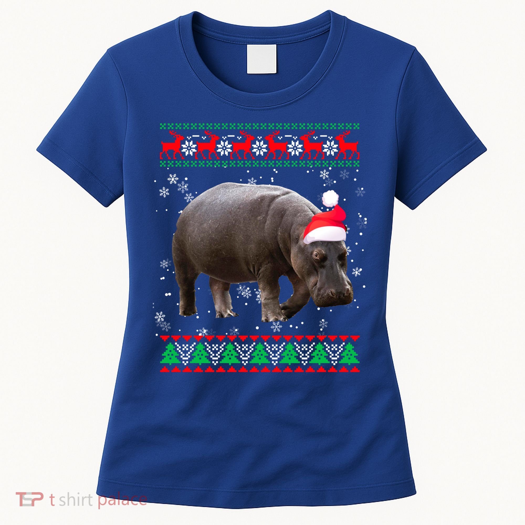 Funny Ugly Sweater Xmas Animals Christmas Hippo Lover Gift Women's T-Shirt