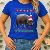Funny Ugly Sweater Xmas Animals Christmas Hippo Lover Gift Women's T-Shirt thumb 2
