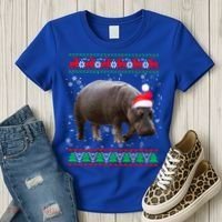 Funny Ugly Sweater Xmas Animals Christmas Hippo Lover Gift Women's T-Shirt thumb 3