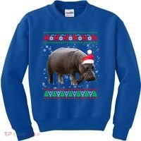 Funny Ugly Sweater Xmas Animals Christmas Hippo Lover Gift Kids Sweatshirt thumb 0