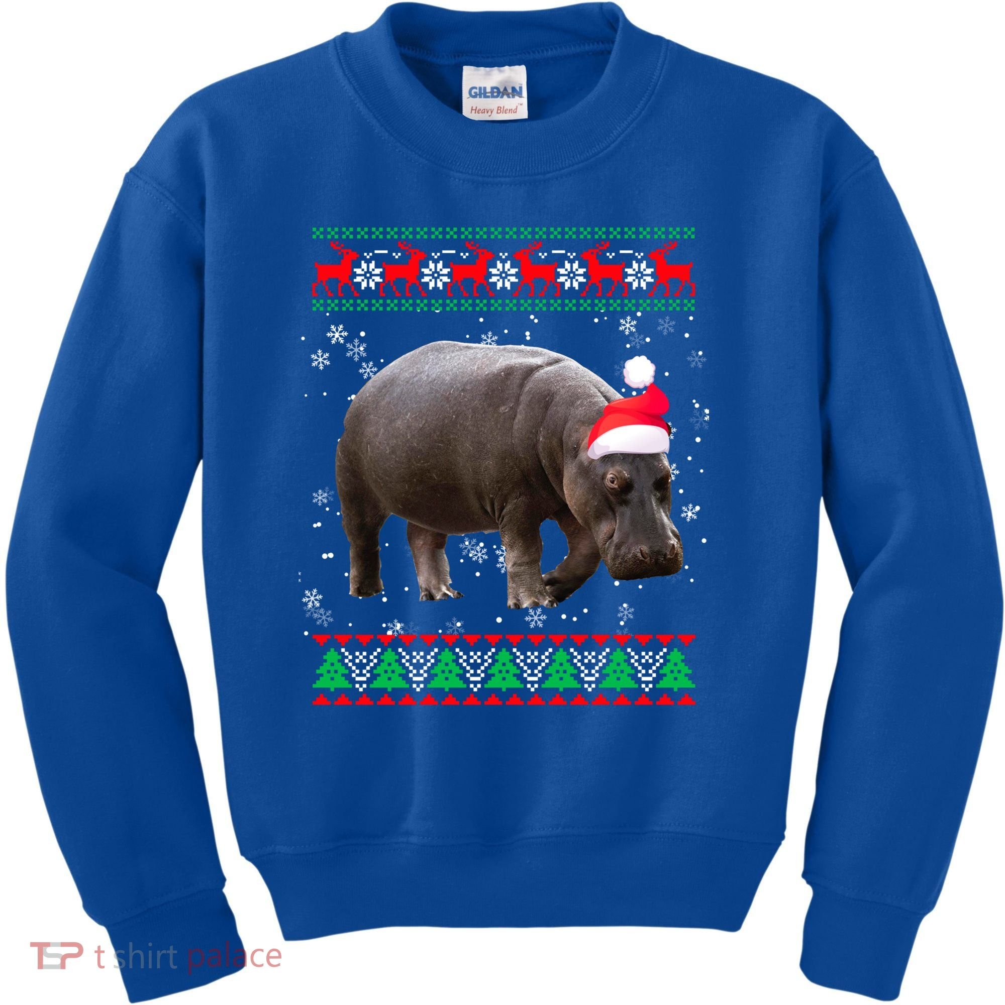 Funny Ugly Sweater Xmas Animals Christmas Hippo Lover Gift Kids Sweatshirt