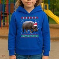Funny Ugly Sweater Xmas Animals Christmas Hippo Lover Gift Kids Hoodie thumb 3