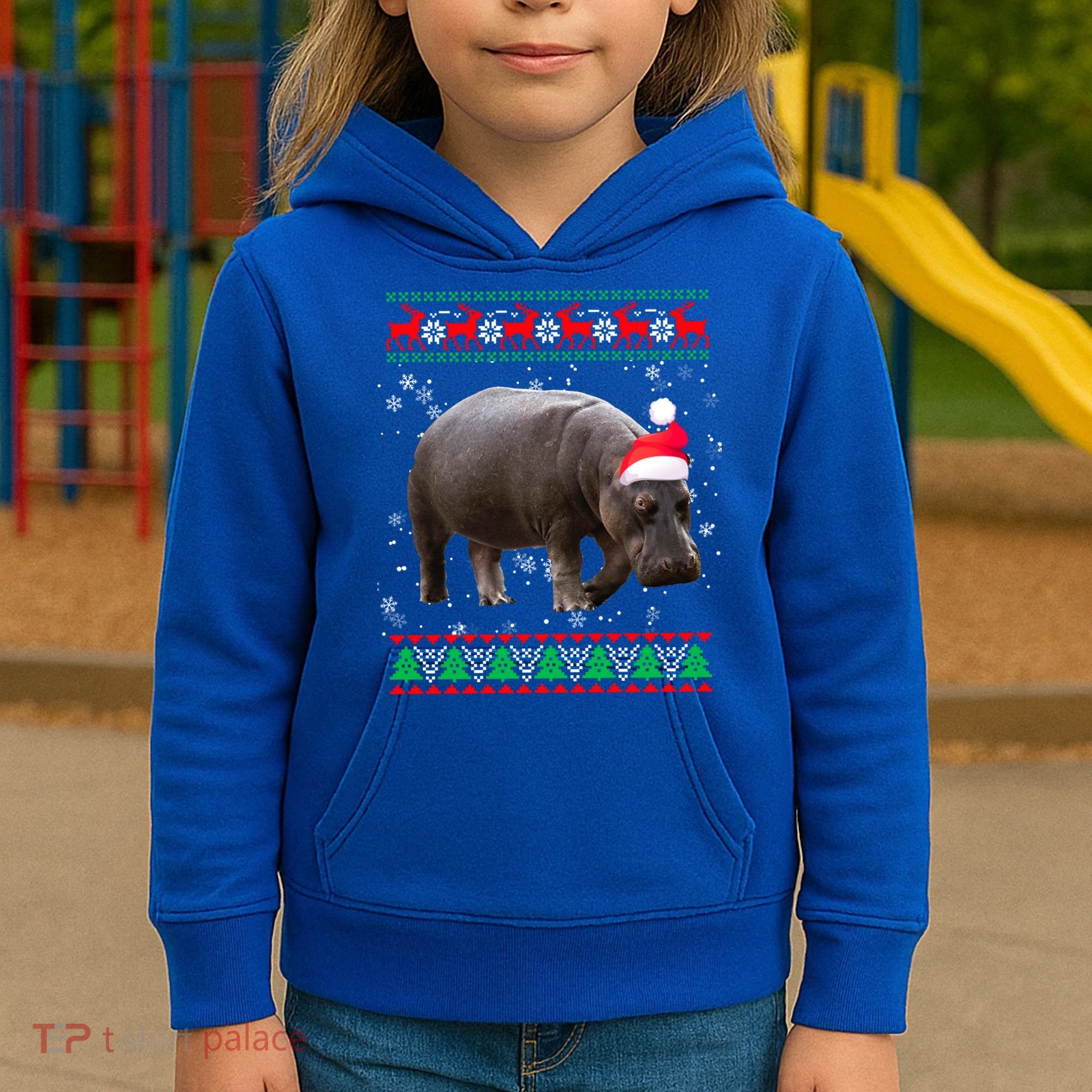 Funny Ugly Sweater Xmas Animals Christmas Hippo Lover Gift Kids Hoodie