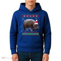 Funny Ugly Sweater Xmas Animals Christmas Hippo Lover Gift Kids Hoodie thumb 4