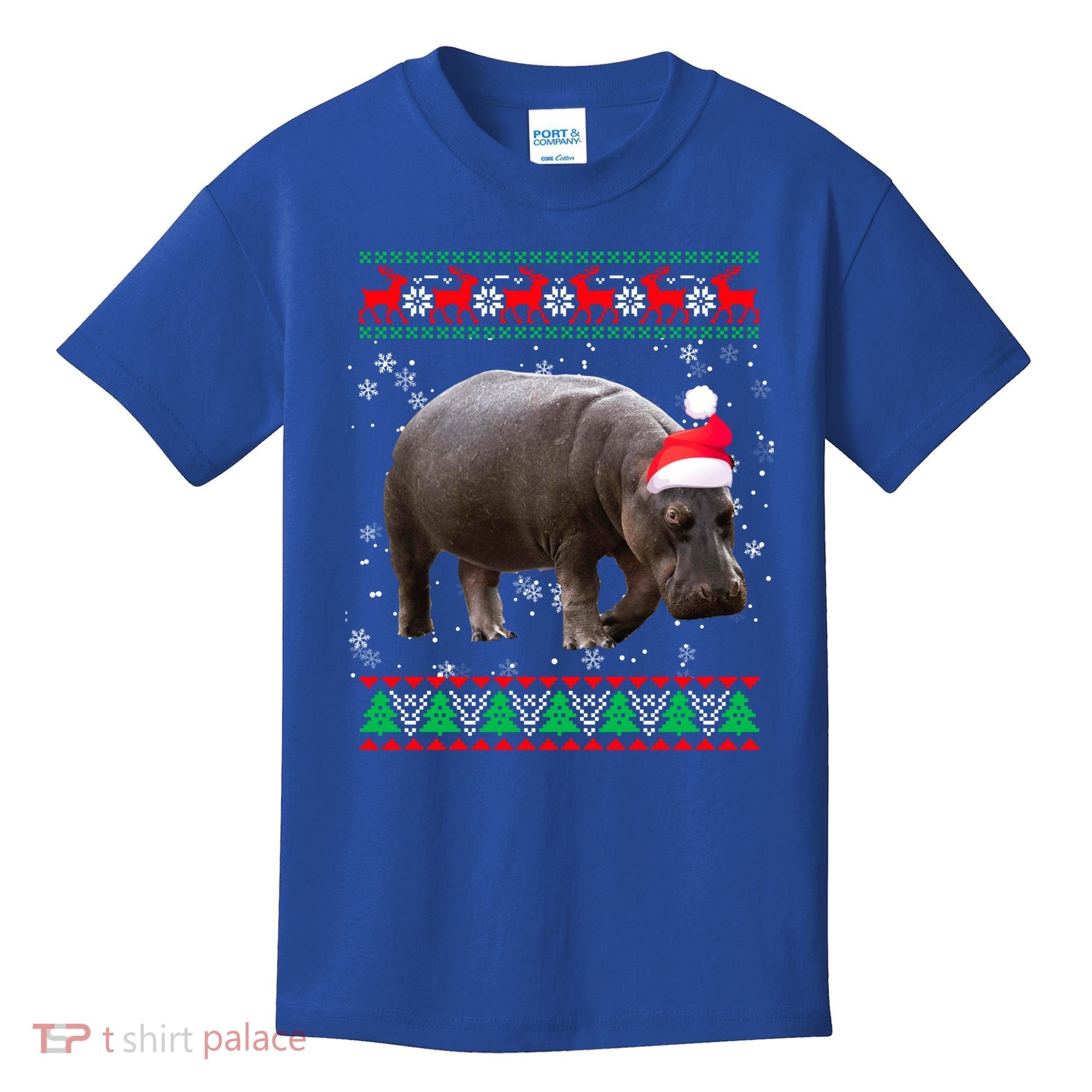 Funny Ugly Sweater Xmas Animals Christmas Hippo Lover Gift Kids T-Shirt