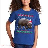 Funny Ugly Sweater Xmas Animals Christmas Hippo Lover Gift Kids T-Shirt thumb 2
