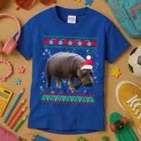 Funny Ugly Sweater Xmas Animals Christmas Hippo Lover Gift Kids T-Shirt thumb 3