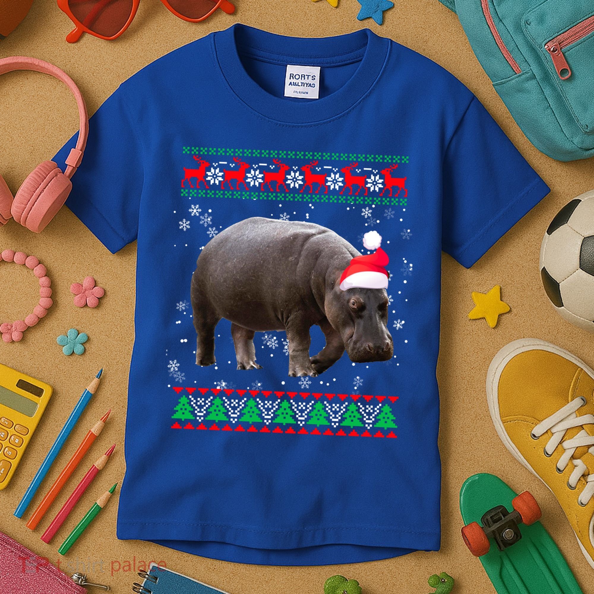 Funny Ugly Sweater Xmas Animals Christmas Hippo Lover Gift Kids T-Shirt