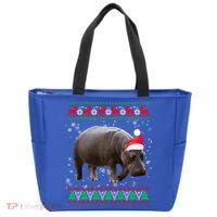 Funny Ugly Sweater Xmas Animals Christmas Hippo Lover Gift Tote Bag thumb 0