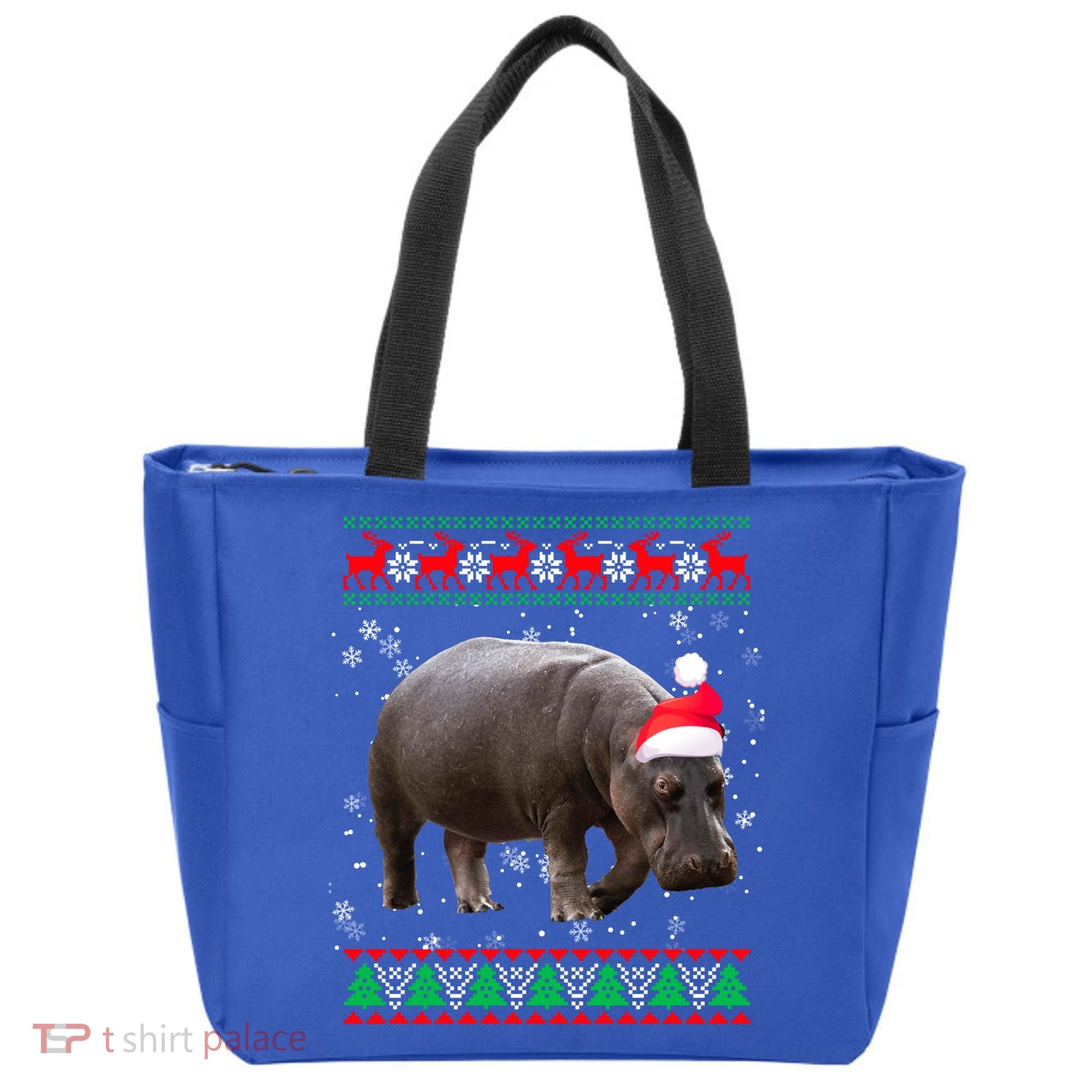 Funny Ugly Sweater Xmas Animals Christmas Hippo Lover Gift Tote Bag