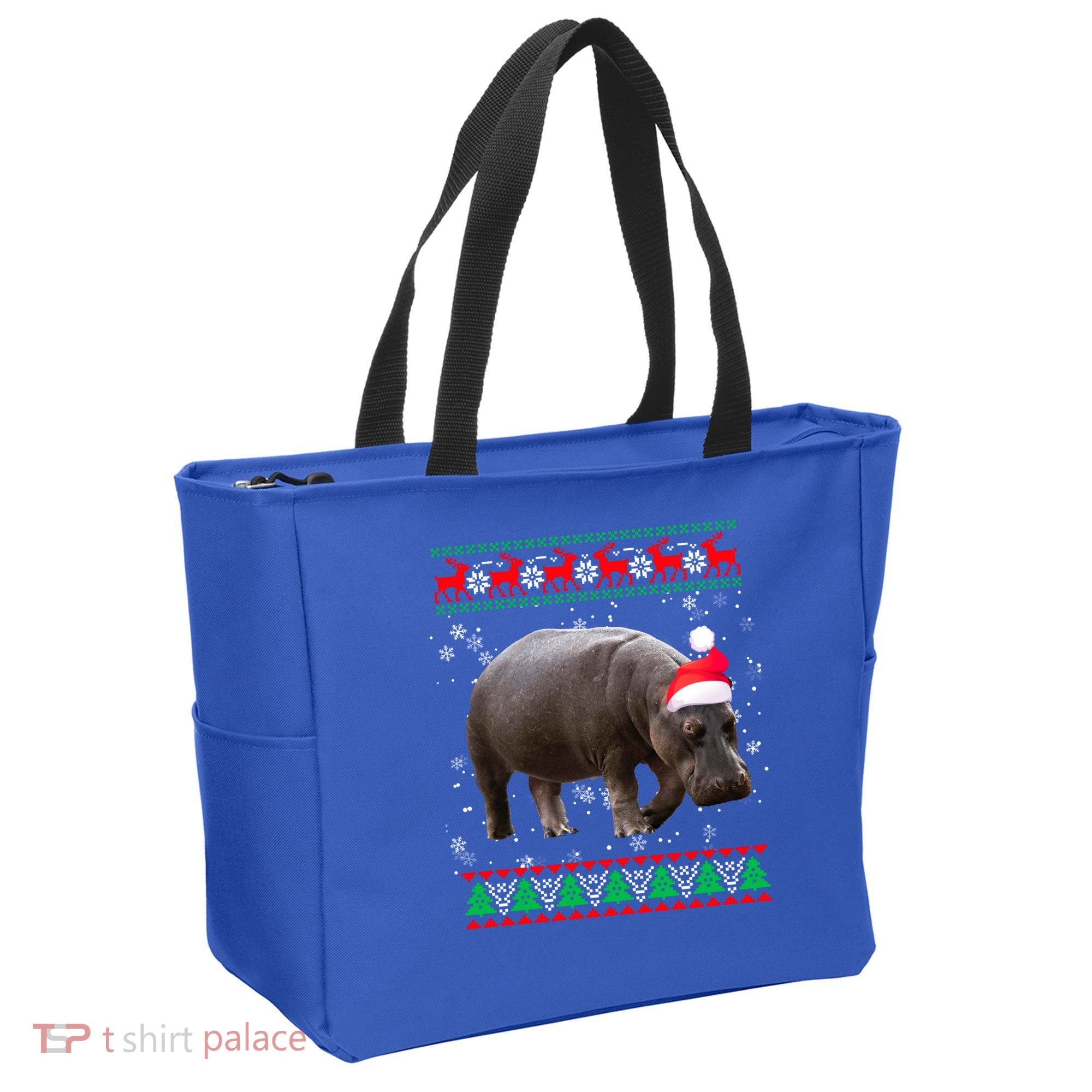 Funny Ugly Sweater Xmas Animals Christmas Hippo Lover Gift Tote Bag