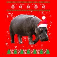 Funny Ugly Sweater Xmas Animals Christmas Hippo Lover Gift Santa Hat thumb 1