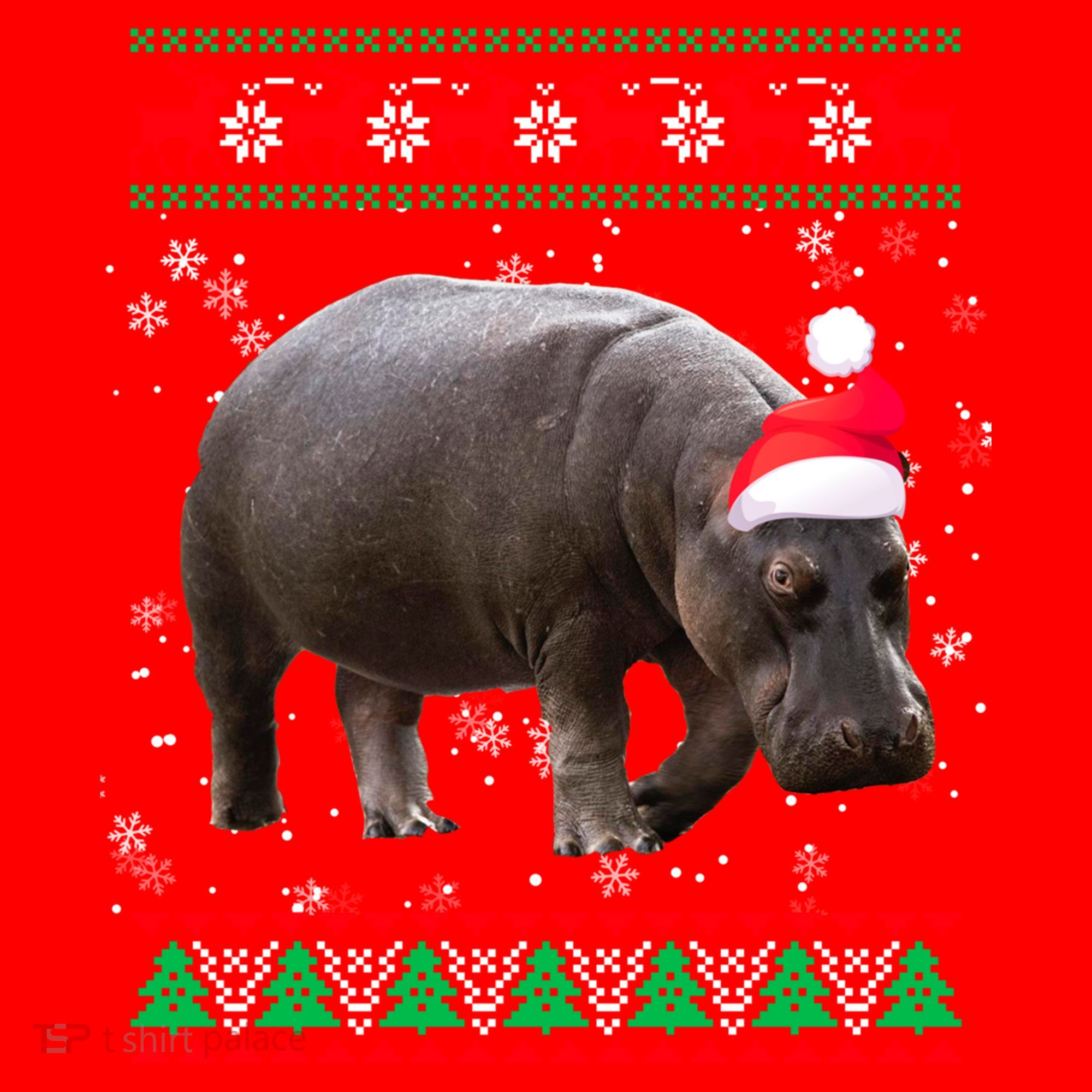 Funny Ugly Sweater Xmas Animals Christmas Hippo Lover Gift Santa Hat