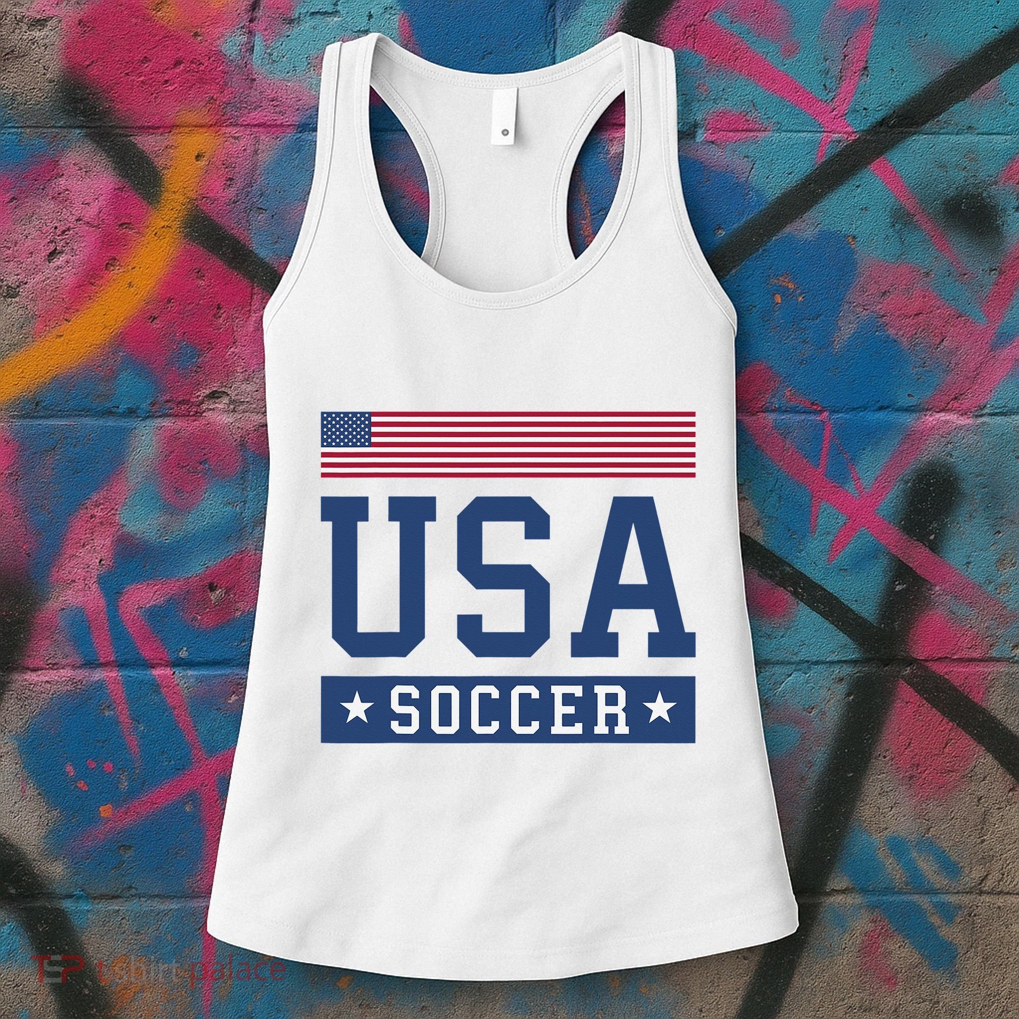 Funny USA Soccer  American Flag Soccer Fan  Women's Tank Top