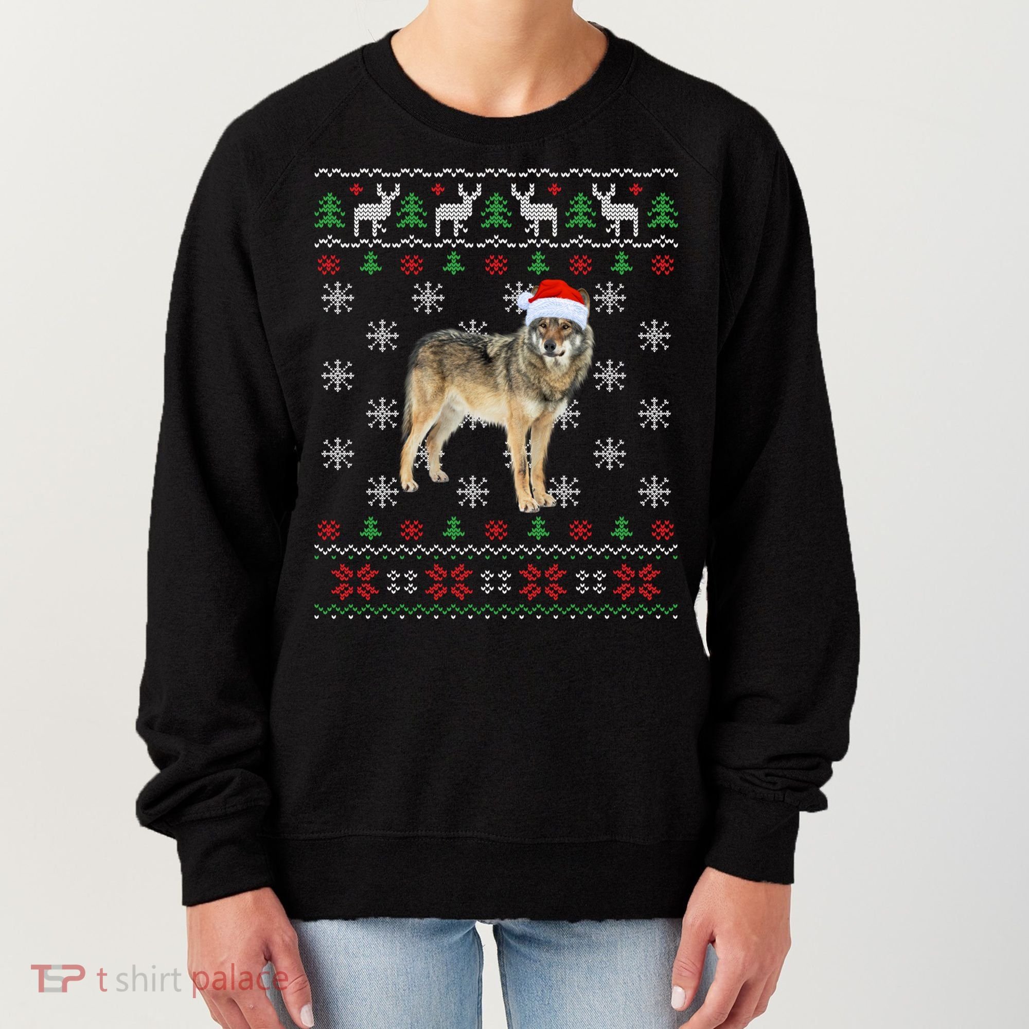 Funny Ugly Sweater Xmas Animals Christmas Wolf Lover Gift Women's Sweatshirt