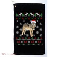 Funny Ugly Sweater Xmas Animals Christmas Wolf Lover Gift Golf Towel thumb 0
