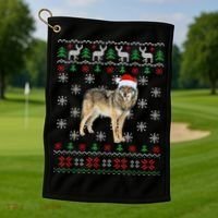 Funny Ugly Sweater Xmas Animals Christmas Wolf Lover Gift Golf Towel thumb 1