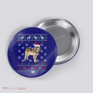 Funny Ugly Sweater Xmas Animals Christmas Wolf Lover Gift Button