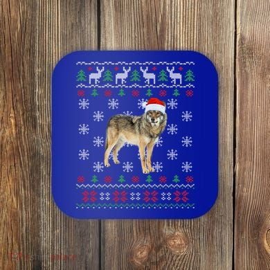 Funny Ugly Sweater Xmas Animals Christmas Wolf Lover Gift Coaster