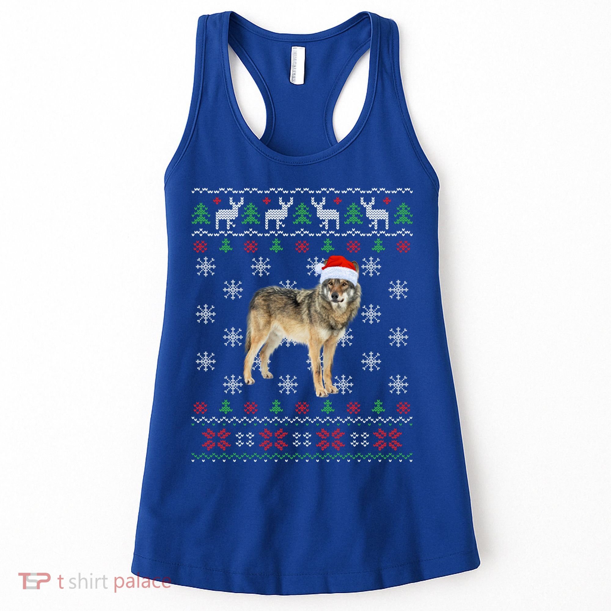 Funny Ugly Sweater Xmas Animals Christmas Wolf Lover Gift Women's Tank Top