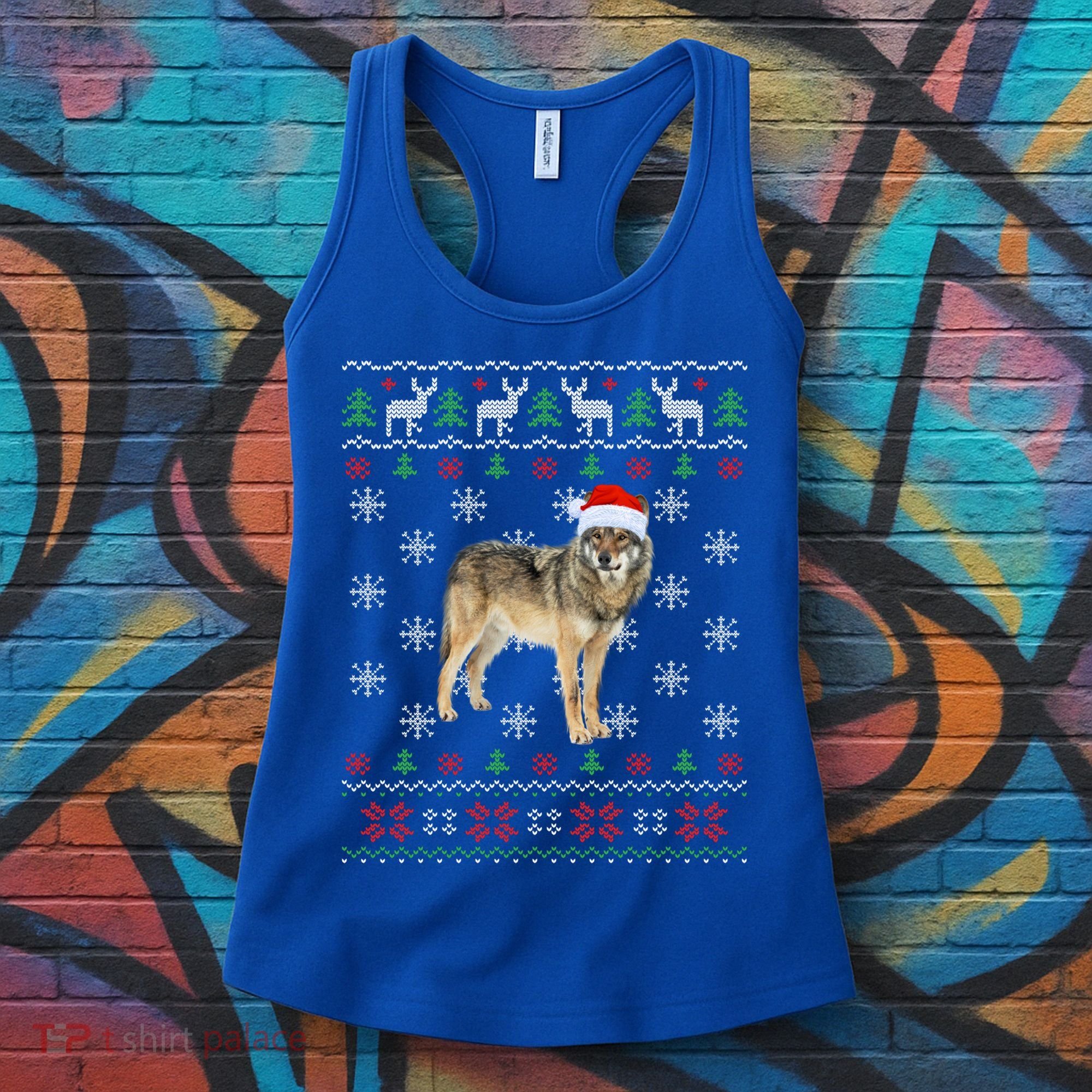 Funny Ugly Sweater Xmas Animals Christmas Wolf Lover Gift Women's Tank Top