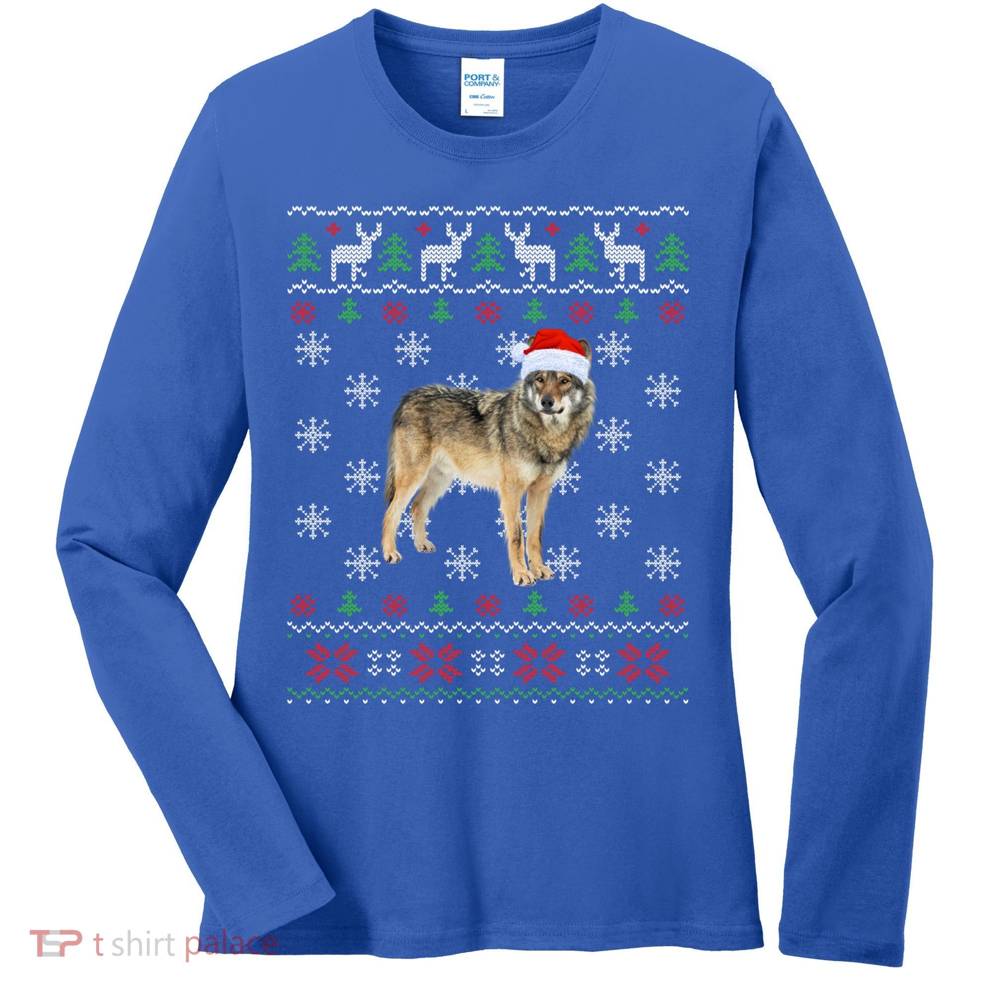 Funny Ugly Sweater Xmas Animals Christmas Wolf Lover Gift Women's Long Sleeve Shirt