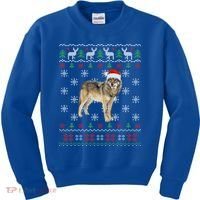 Funny Ugly Sweater Xmas Animals Christmas Wolf Lover Gift Kids Sweatshirt thumb 0