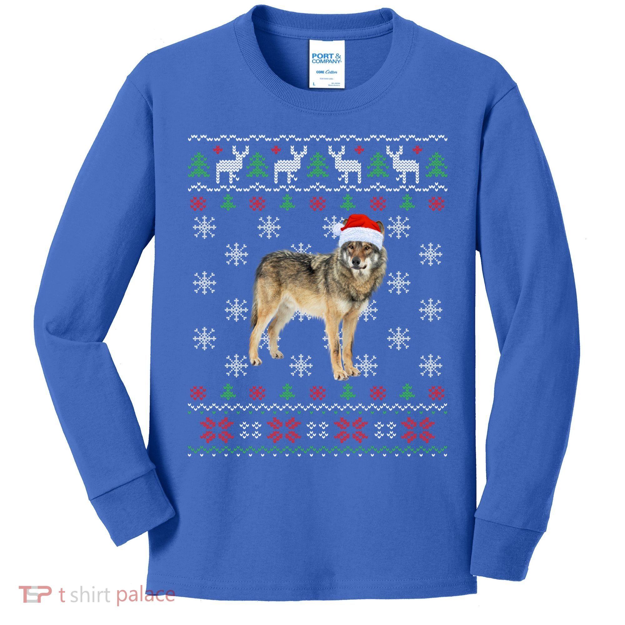 Funny Ugly Sweater Xmas Animals Christmas Wolf Lover Gift Kids Long Sleeve Shirt