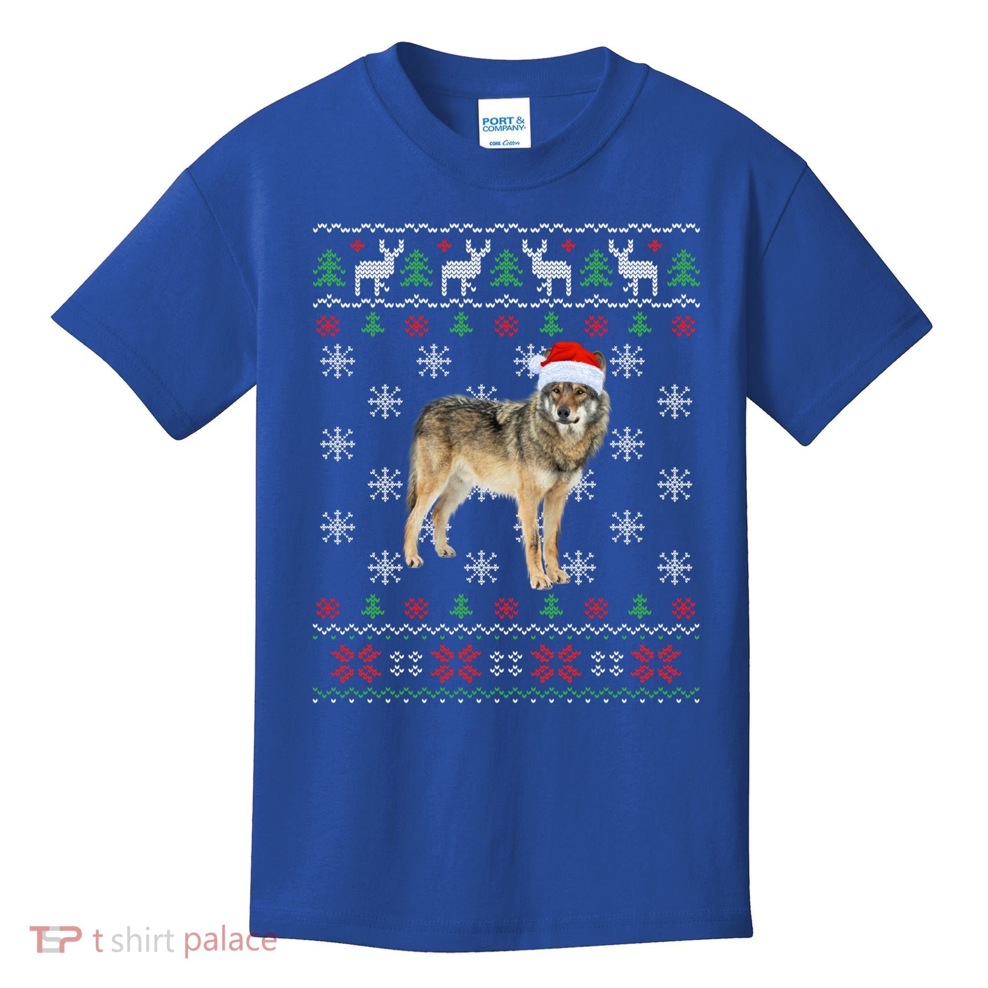Funny Ugly Sweater Xmas Animals Christmas Wolf Lover Gift Kids T-Shirt