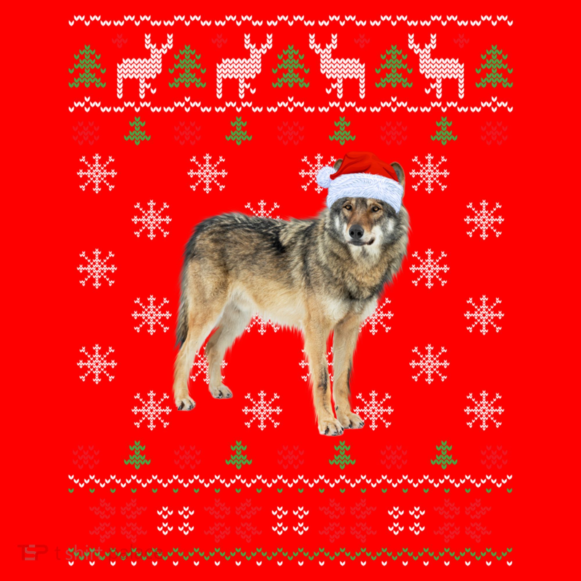Funny Ugly Sweater Xmas Animals Christmas Wolf Lover Gift Santa Hat