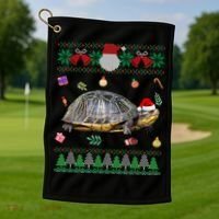 Funny Ugly Sweater Christmas Animals Santa Turtle Lover Gift Golf Towel thumb 1