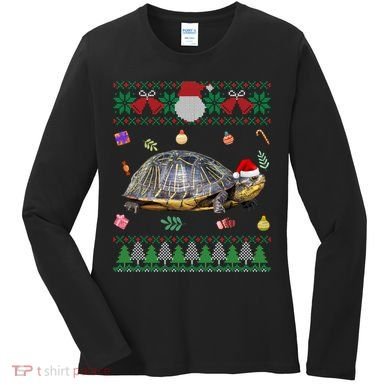 Funny Ugly Sweater Christmas Animals Santa Turtle Lover Gift Women's Long Sleeve Shirt