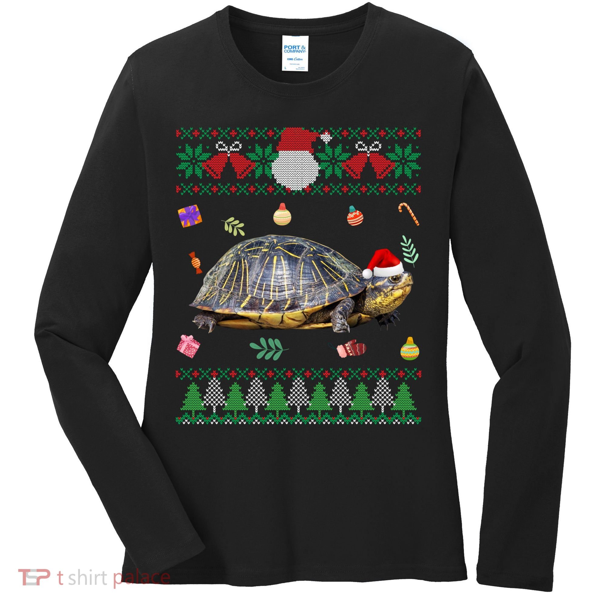 Funny Ugly Sweater Christmas Animals Santa Turtle Lover Gift Women's Long Sleeve Shirt