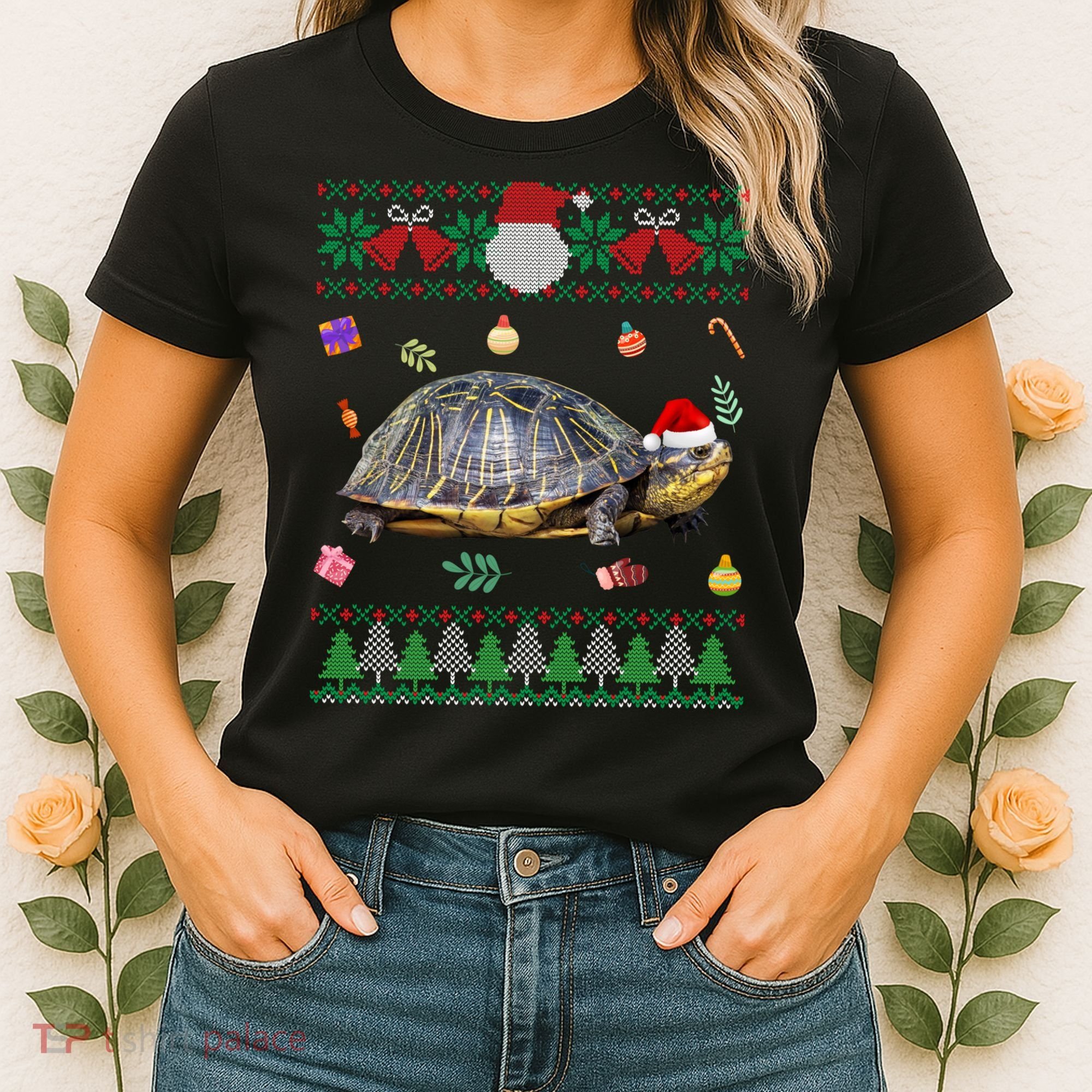 Funny Ugly Sweater Christmas Animals Santa Turtle Lover Gift Women's T-Shirt