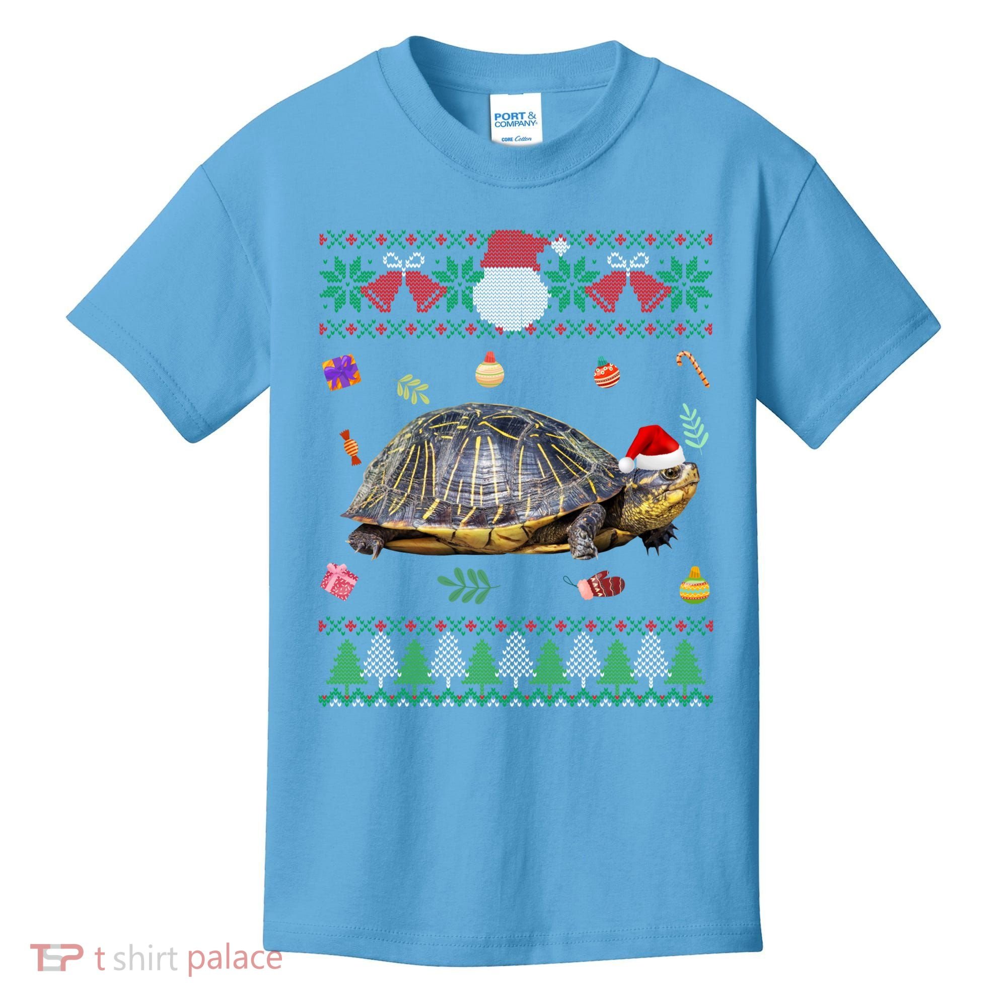 Funny Ugly Sweater Christmas Animals Santa Turtle Lover Gift Kids T-Shirt