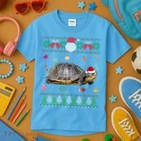 Funny Ugly Sweater Christmas Animals Santa Turtle Lover Gift Kids T-Shirt thumb 3