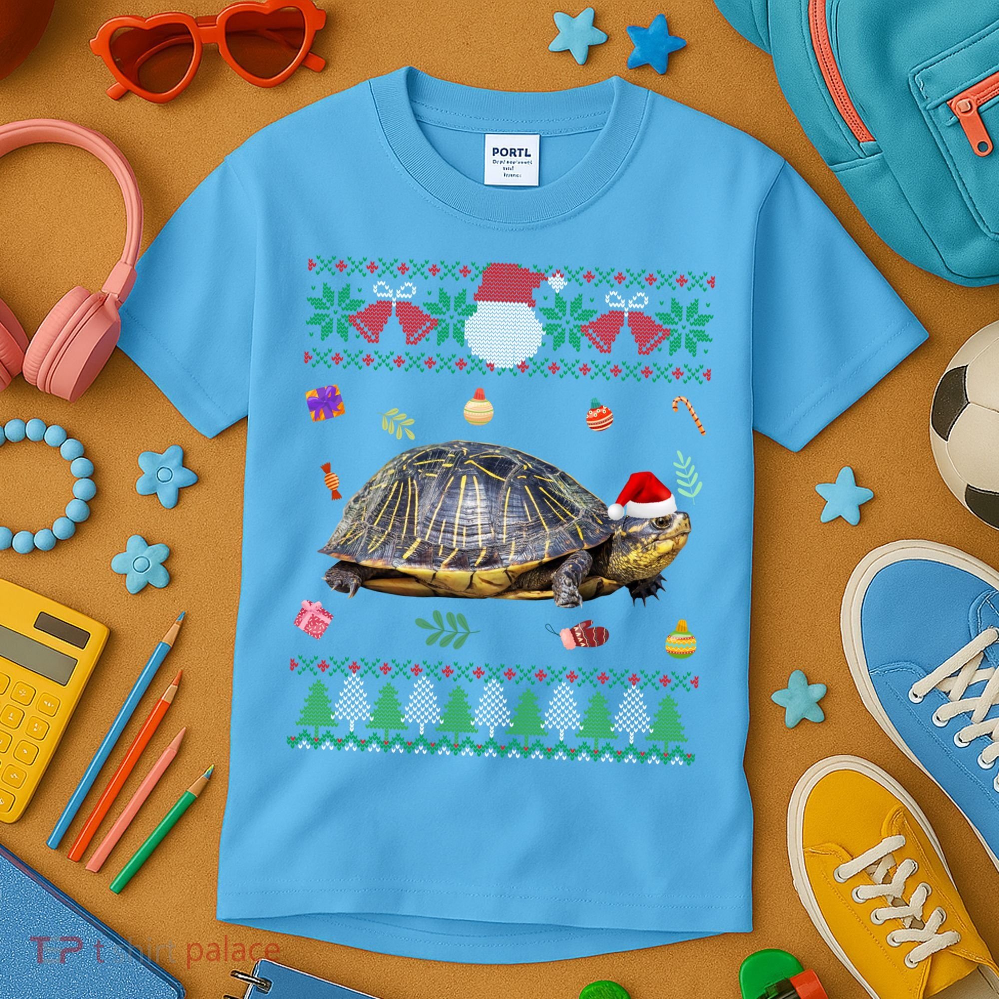 Funny Ugly Sweater Christmas Animals Santa Turtle Lover Gift Kids T-Shirt