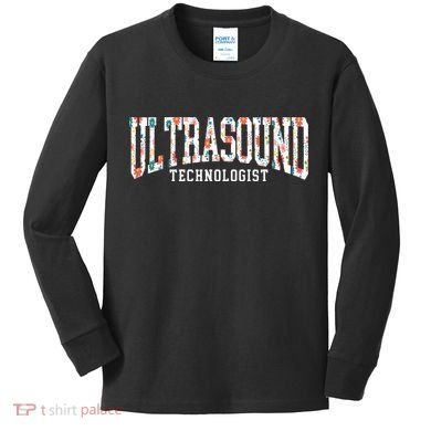 Floral Ultrasound Technologist Sonographer Kids Long Sleeve Shirt