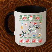 Funny Ugly Xmas Sweater Animals Lights Christmas Shark Meaningful Gift Coffee Mug thumb 2