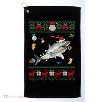 Funny Ugly Xmas Sweater Animals Lights Christmas Shark Meaningful Gift Golf Towel thumb 0